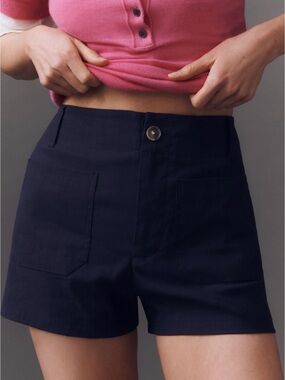 Maeve Navy High-Waist Patch Pocket Shorts